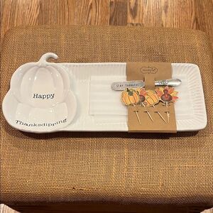 Mud Pie White Pumpkin Dipping Plate Set